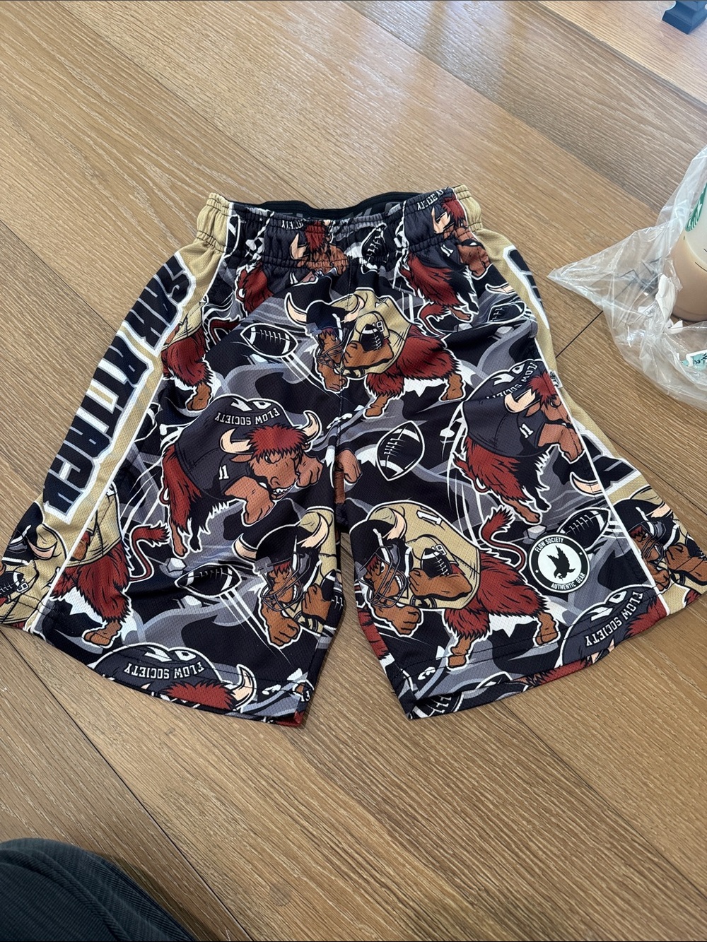 Kids Graphic Mascot Athletic Shorts in Black & Brown